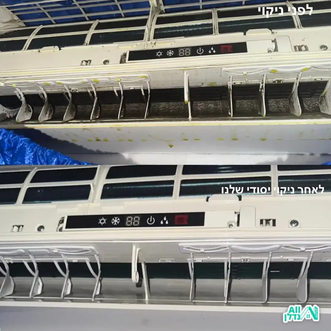 עובד מנקה מזגן במכשירי שטיפה מיוחדים